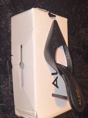 ALDO Black Croc-Embossed Pointed Toe Mule Heel